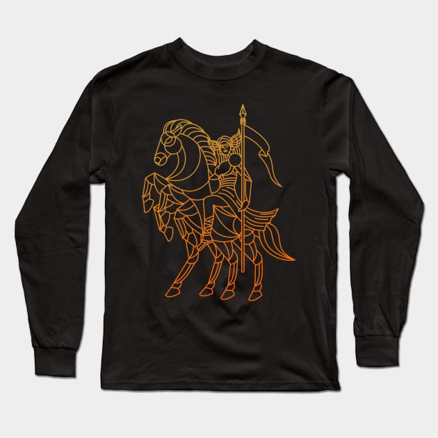 Valkyrie with sleipnir line art Long Sleeve T-Shirt by Shankara